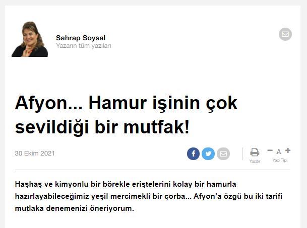 Afyonkarahisar’ın lezzetleri Sahrap Soysal’ın kaleminden