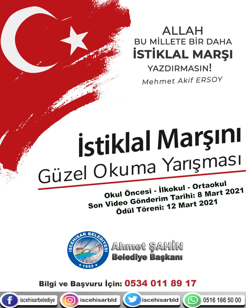 İscehisar Belediyesi`nden İstiklal Marşı?nı güzel okuma yarışması